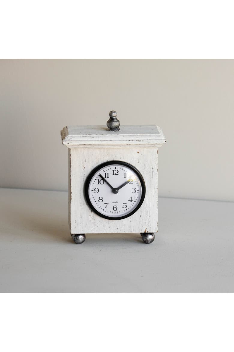 Square White Wood & Plexiglass Tabletop Clock, Main, color, White