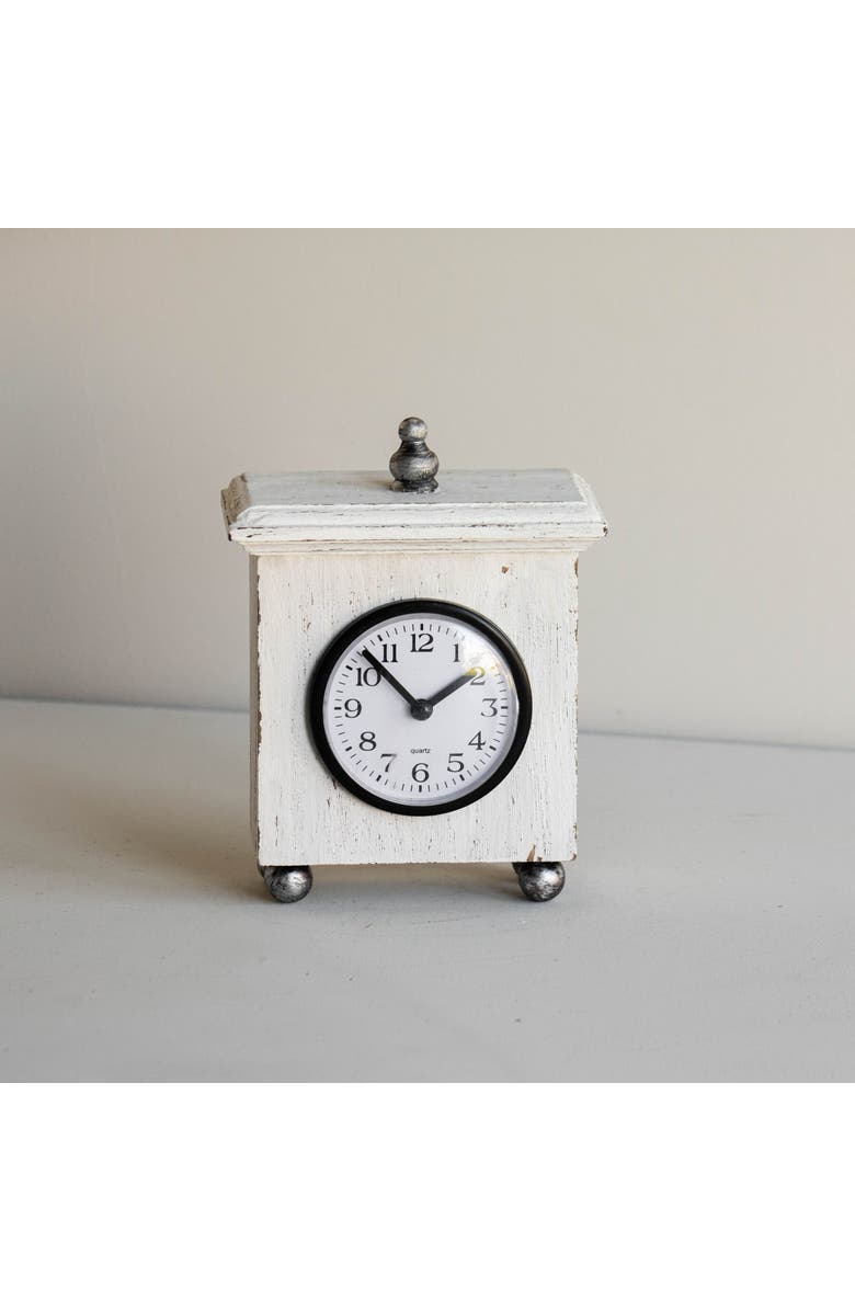 Foreside Home and Garden Square White Wood & Plexiglass Tabletop Clock, Main, color, White