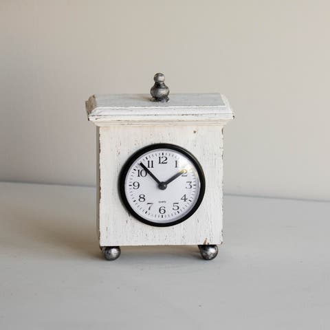 Square White Wood & Plexiglass Tabletop Clock