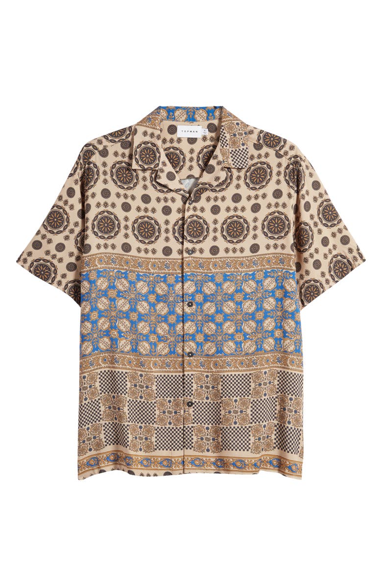 Topman Bandana Border Short Sleeve Button-Up Shirt, Alternate, color, 