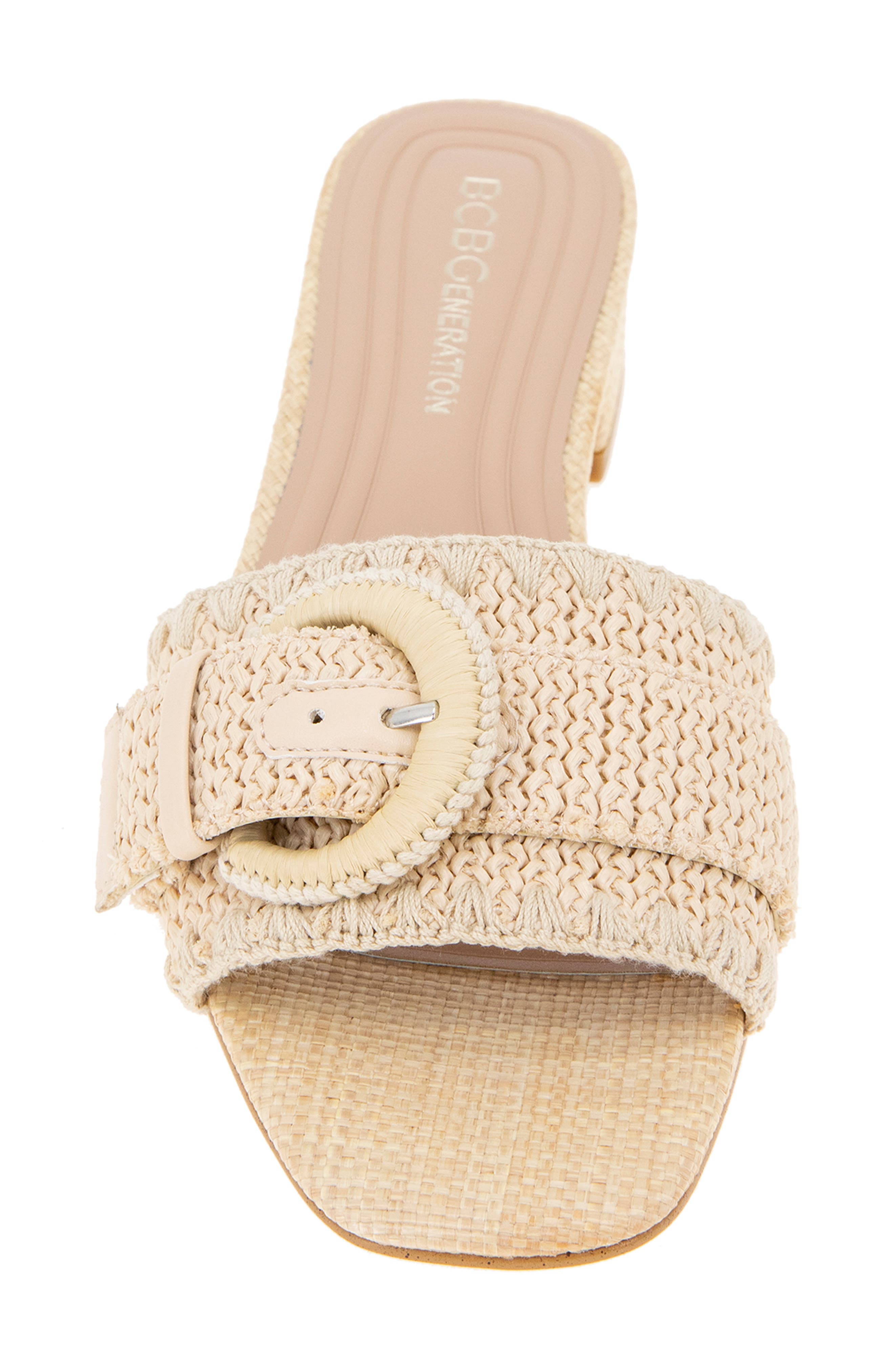 BCBGeneration Camri Buckled Raffia Slide Sandal, Alternate, color, Natural