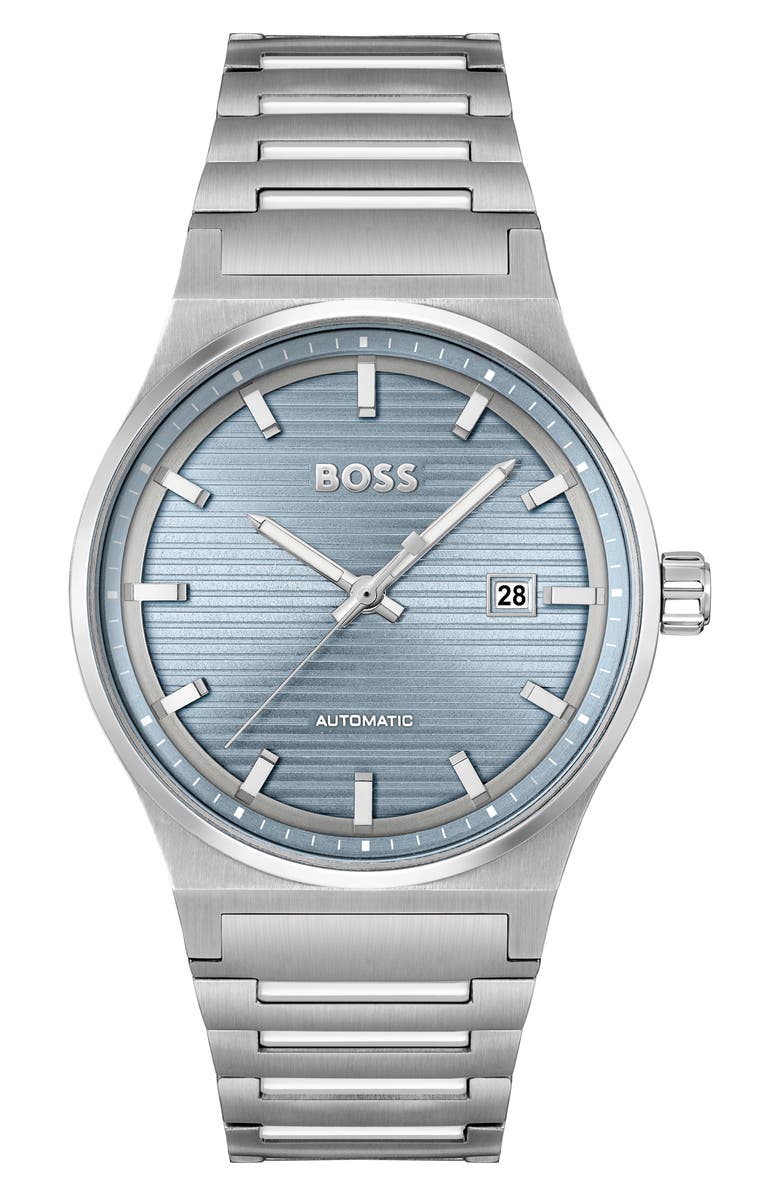 BOSS Candor Automatic Bracelet Watch, Main, color, Blue Dial