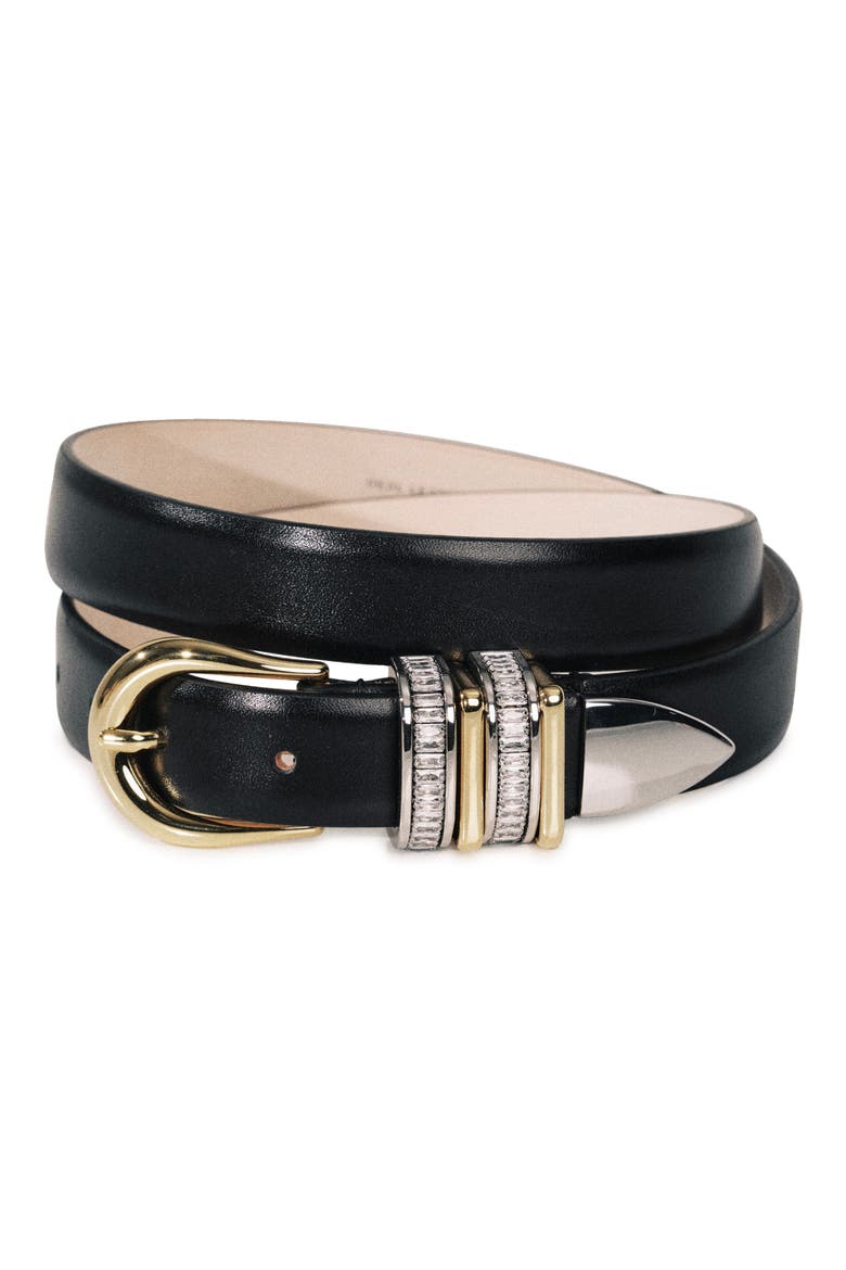 Hollyhock Crystal Leather Belt, Alternate, color, BLACK/ GOLD/ SILVER/ CRYSTAL