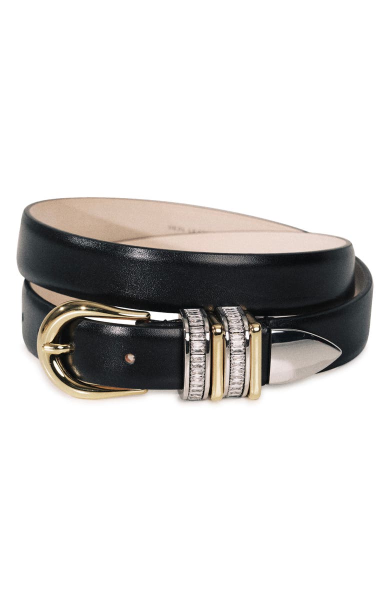 Déhanche Hollyhock Crystal Leather Belt, Alternate, color, Black/ Gold/ Silver/ Crystal