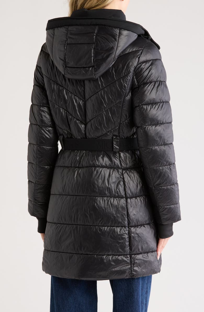 Michael Kors Hooded Belted Long Puffer Jacket, Alternate, color,