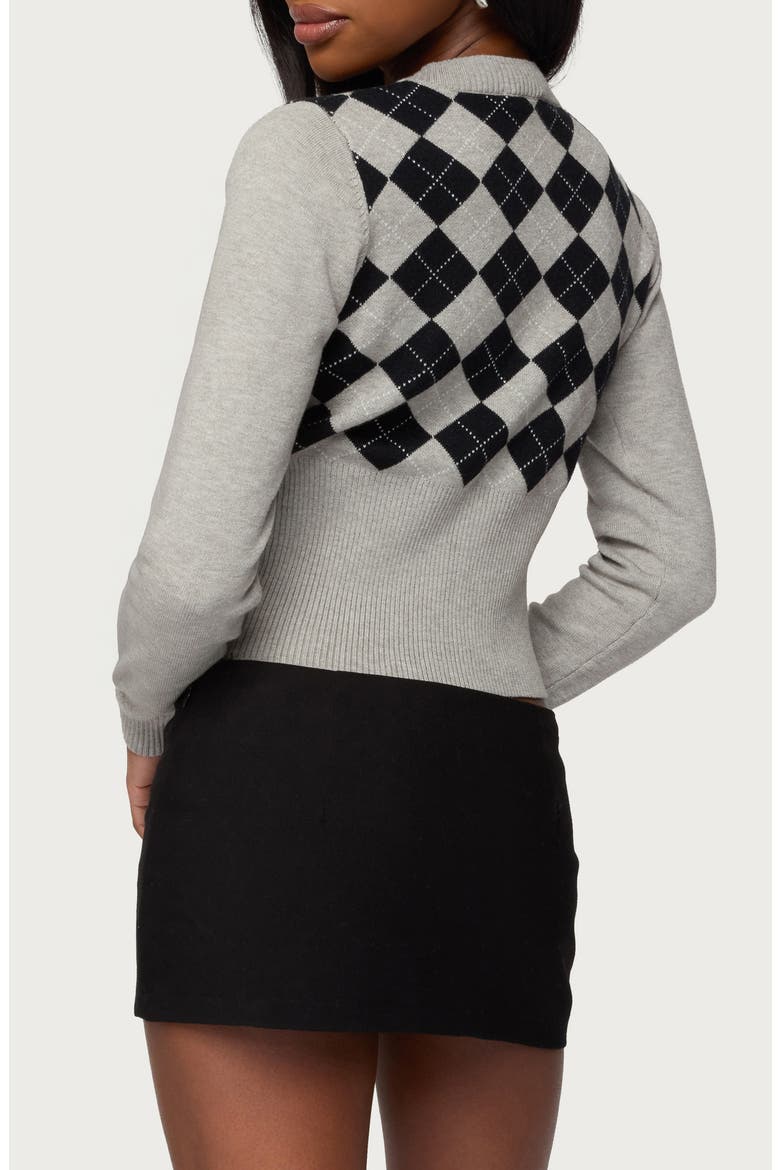 Noya Argyle Crop Cardigan, Alternate, color, GRAY-MELANGE