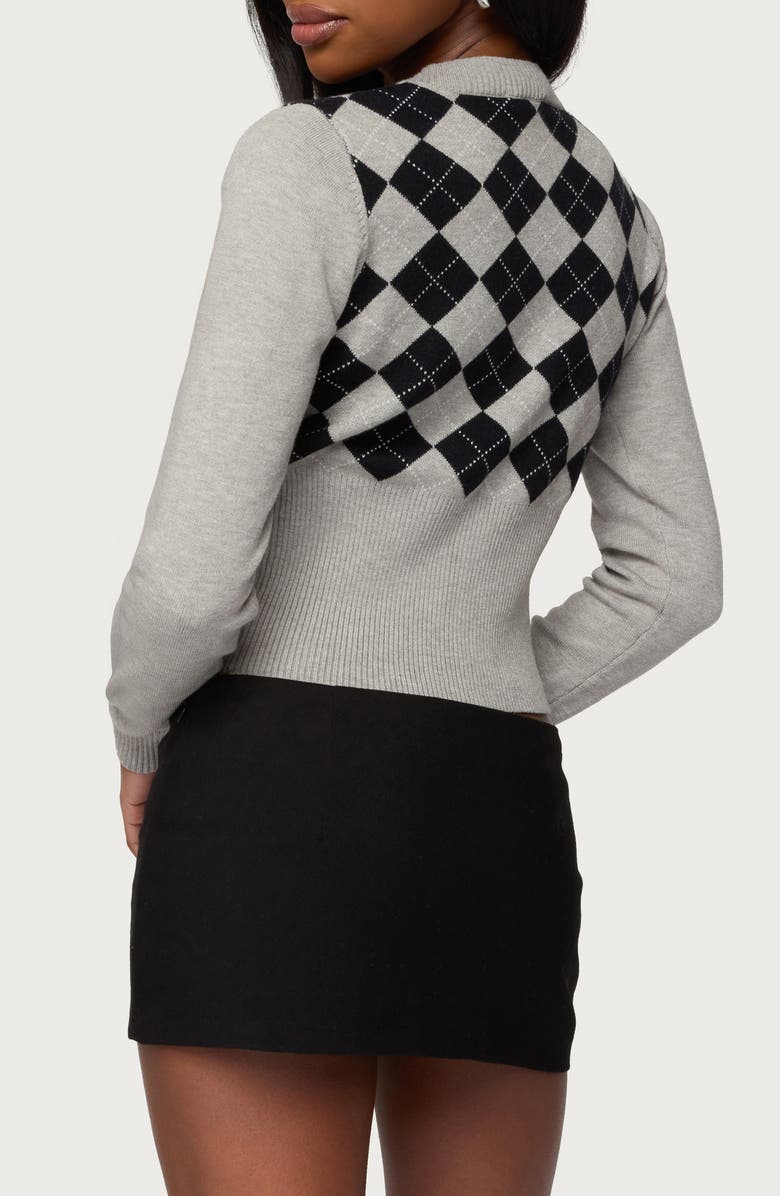 EDIKTED Noya Argyle Crop Cardigan, Alternate, color,