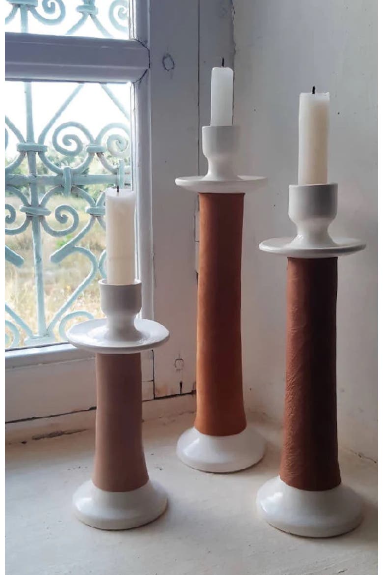 Leather Wrapped Candle Holder, Alternate, color, White