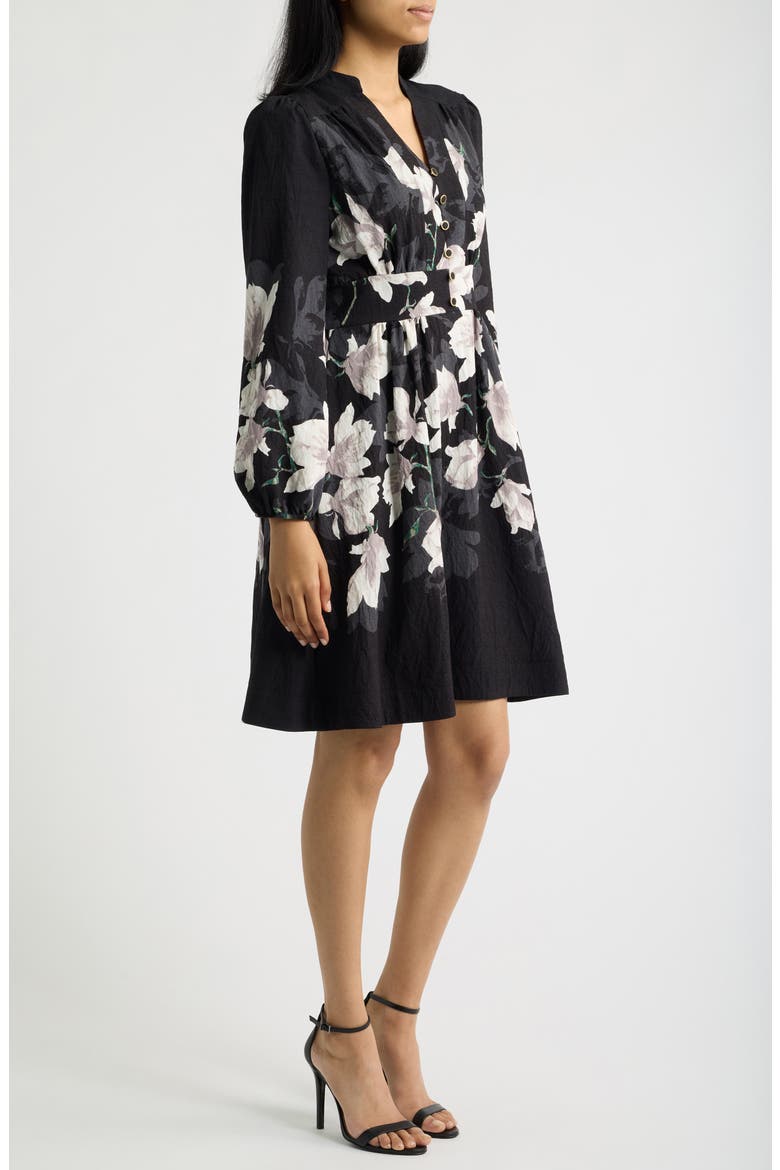 Placement Print Long Sleeve Dress, Alternate, color, BLACK IVORY PRINT