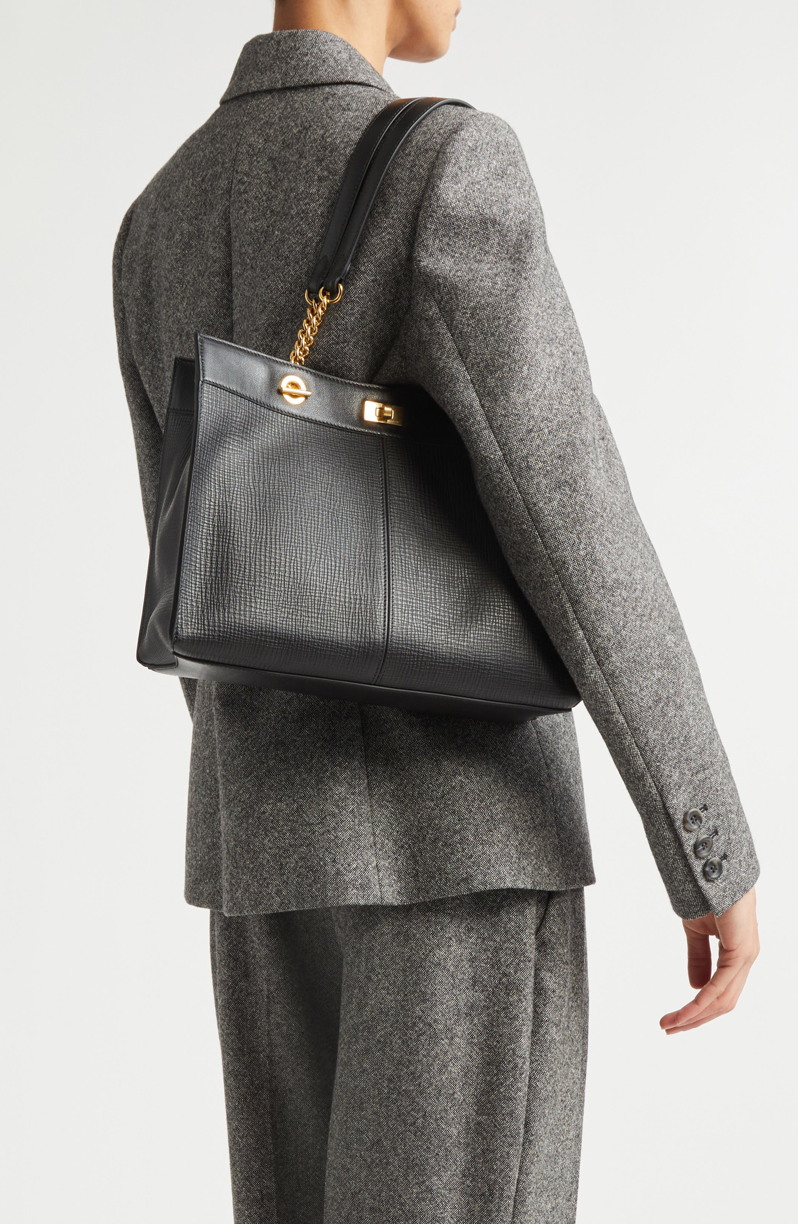 Anya Hindmarch Small Mortimer Eyelet Chain Crosshatch Leather Tote, Alternate, color, Black