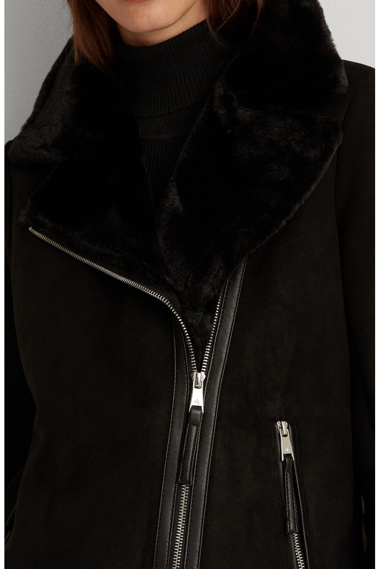 Faux Shearling Moto Jacket, Alternate, color, BLACK