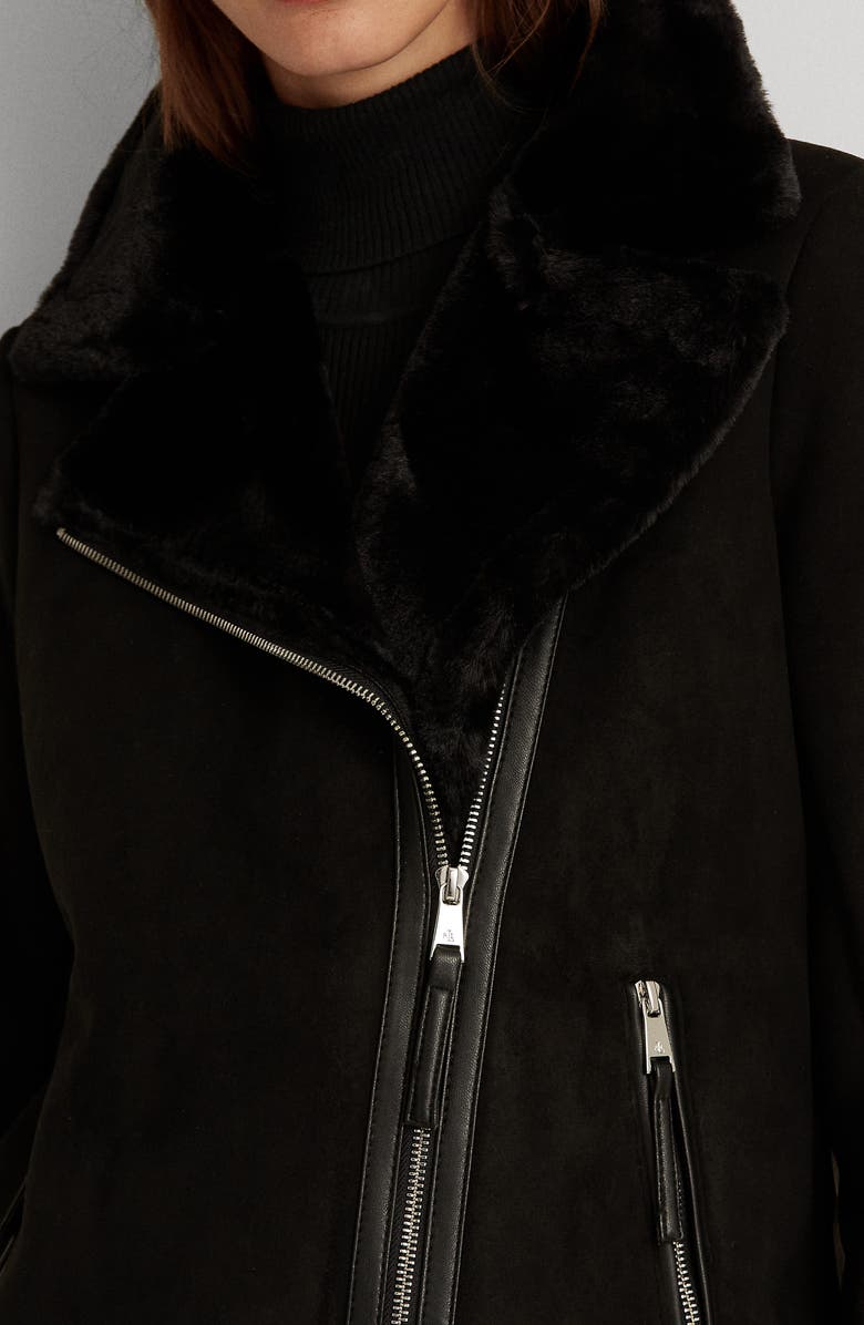 Lauren Ralph Lauren Faux Shearling Moto Jacket, Alternate, color,