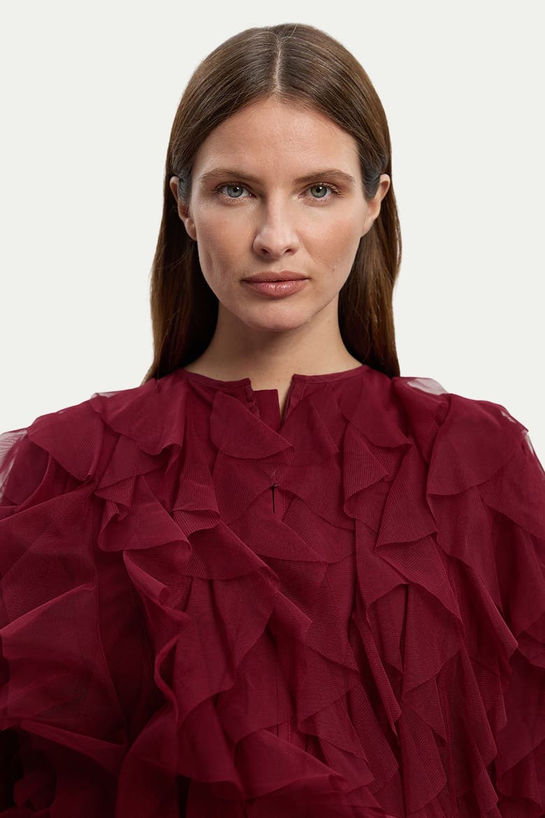 Tulle Ruffle Detail Woven Jacket, Alternate, color, Cabernet