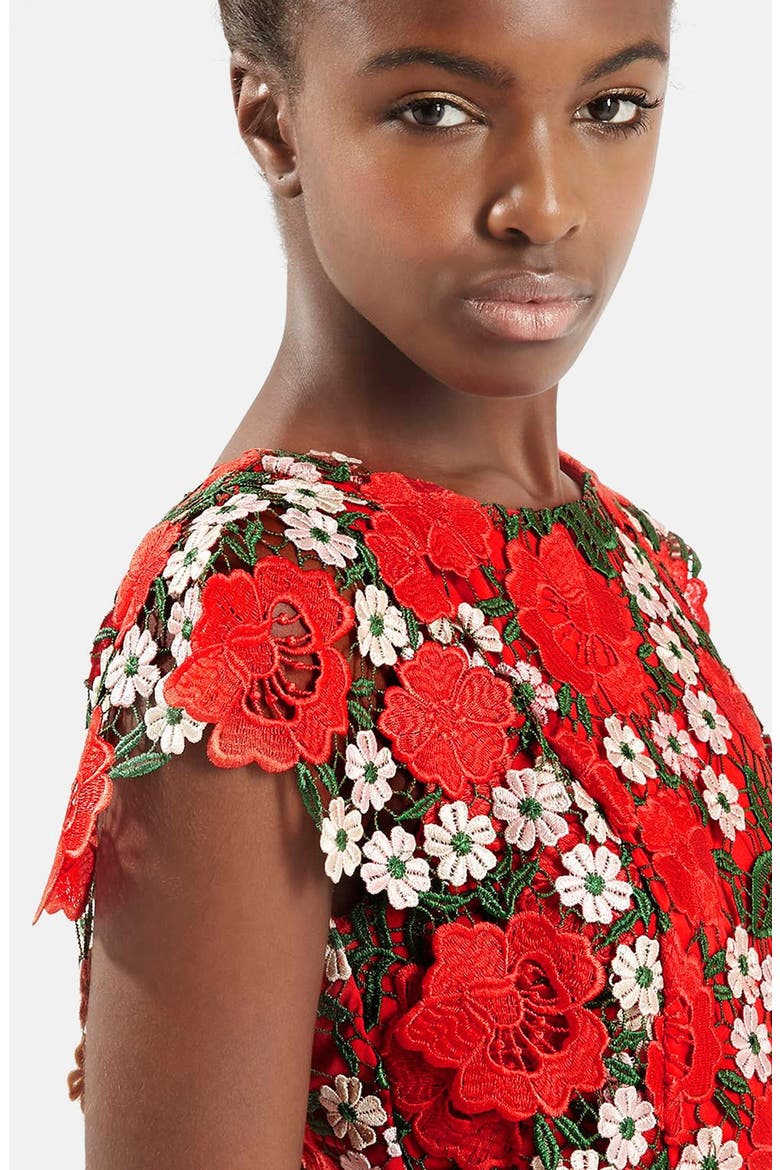Floral Lace A-Line Dress, Alternate, color, RED MULTI