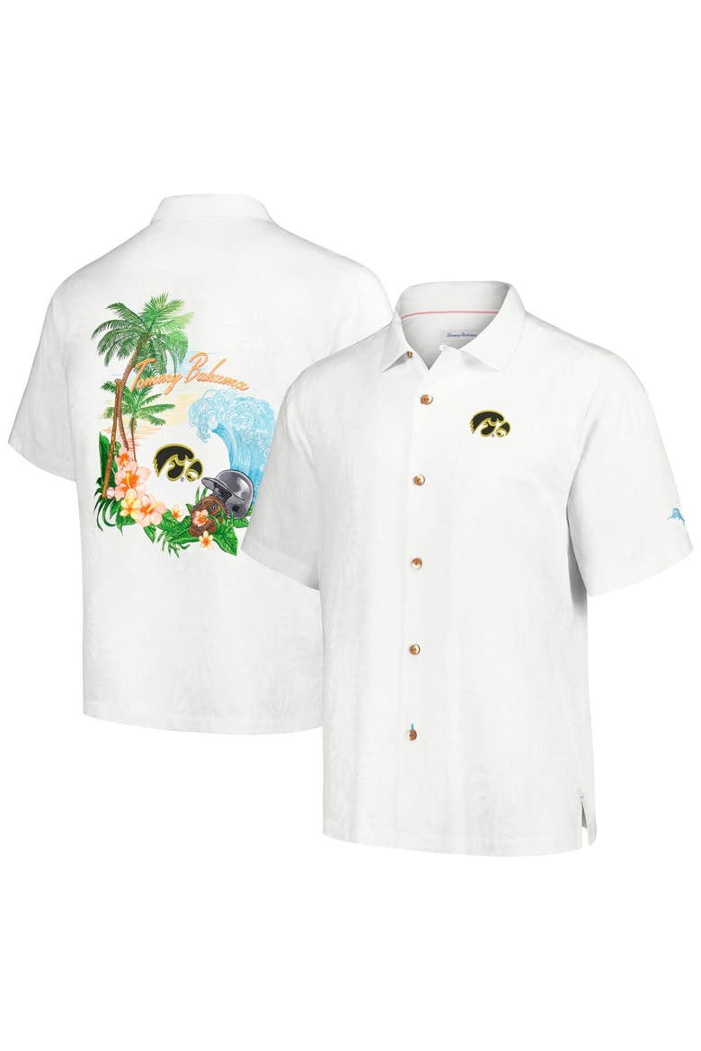 Men's Tommy Bahama White Iowa Hawkeyes Castaway Game Camp Button-Up Shirt, Main, color, White