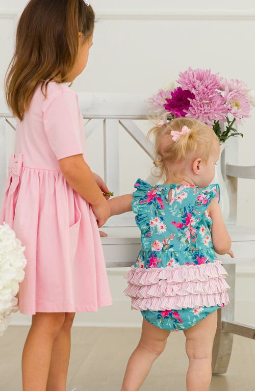 Rufflebutts Fancy Me Floral Ruffle Waterfall Bubble Romper In Blue