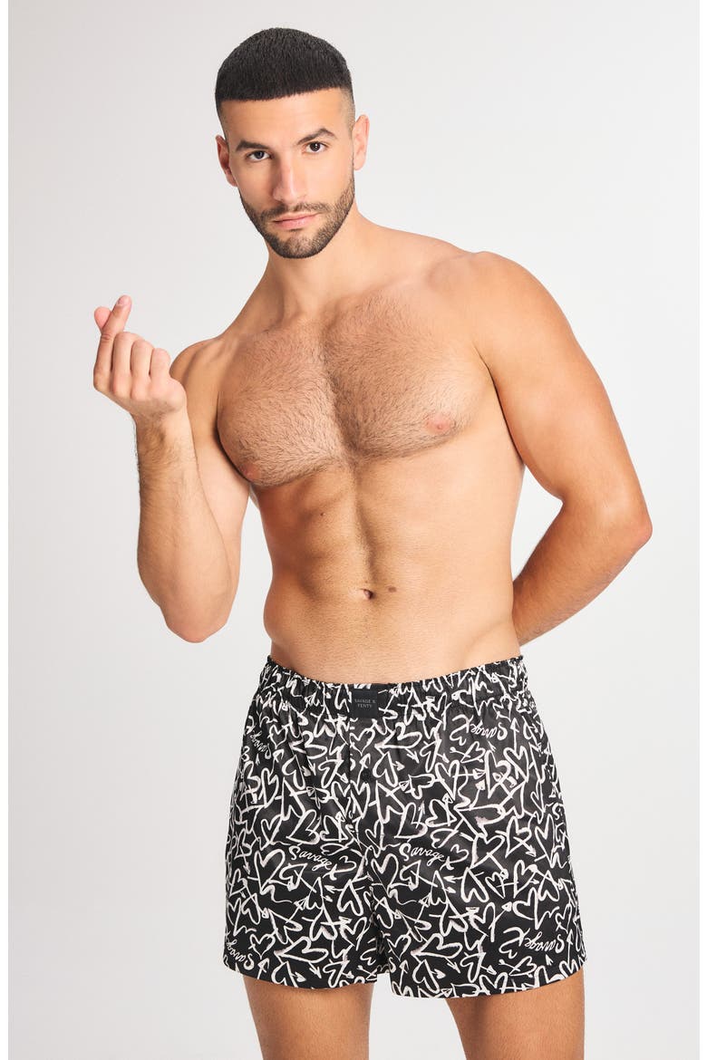 Savage X Satin Boxers, Alternate, color, HAZY WHITE LOVERS TAG PRINT