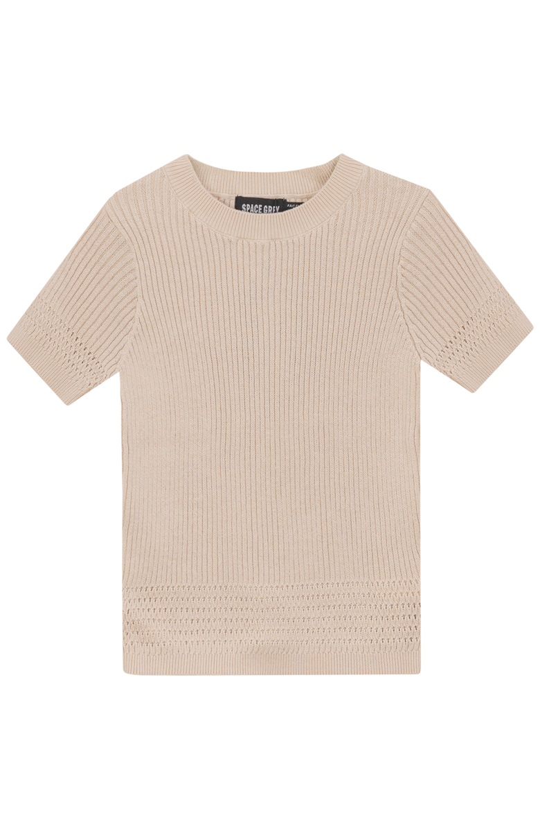 Space Grey Short Sleeve Rib Knit Sweater, Main, color, Dark Almond