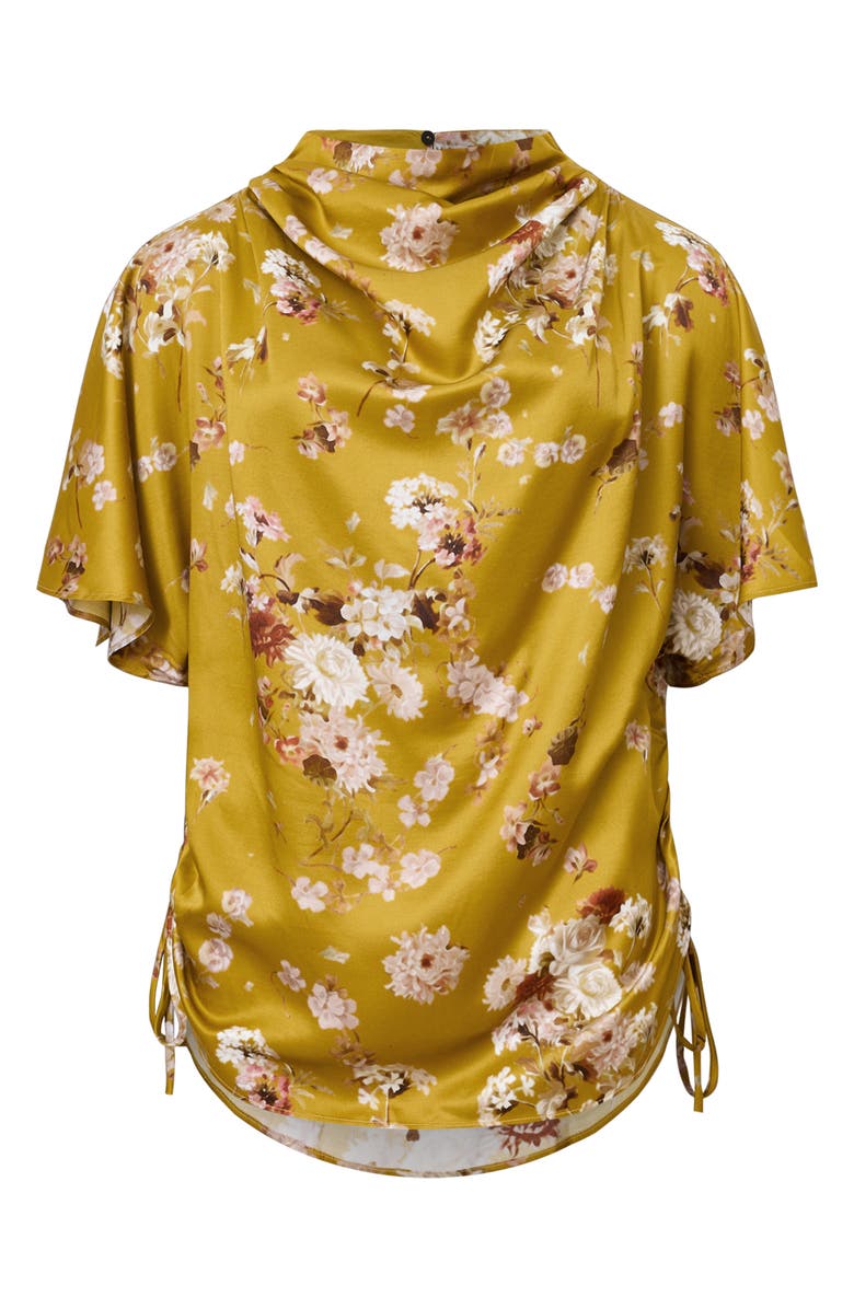 AllSaints Leslie Floral Side Ruched Top, Alternate, color, Armada Deep Yellow
