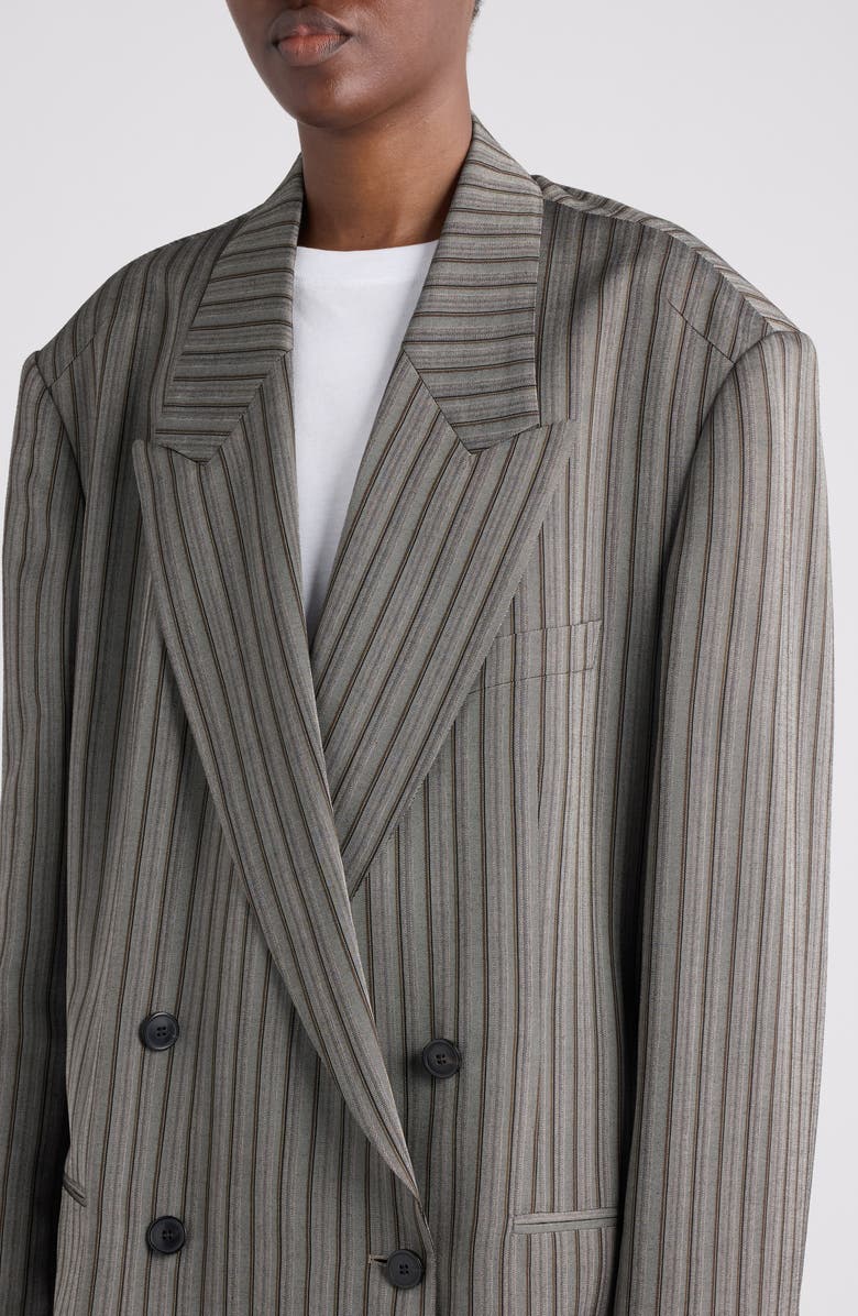 Dries Van Noten Bliss Stripe Double Breasted Blazer, Alternate, color, Grey
