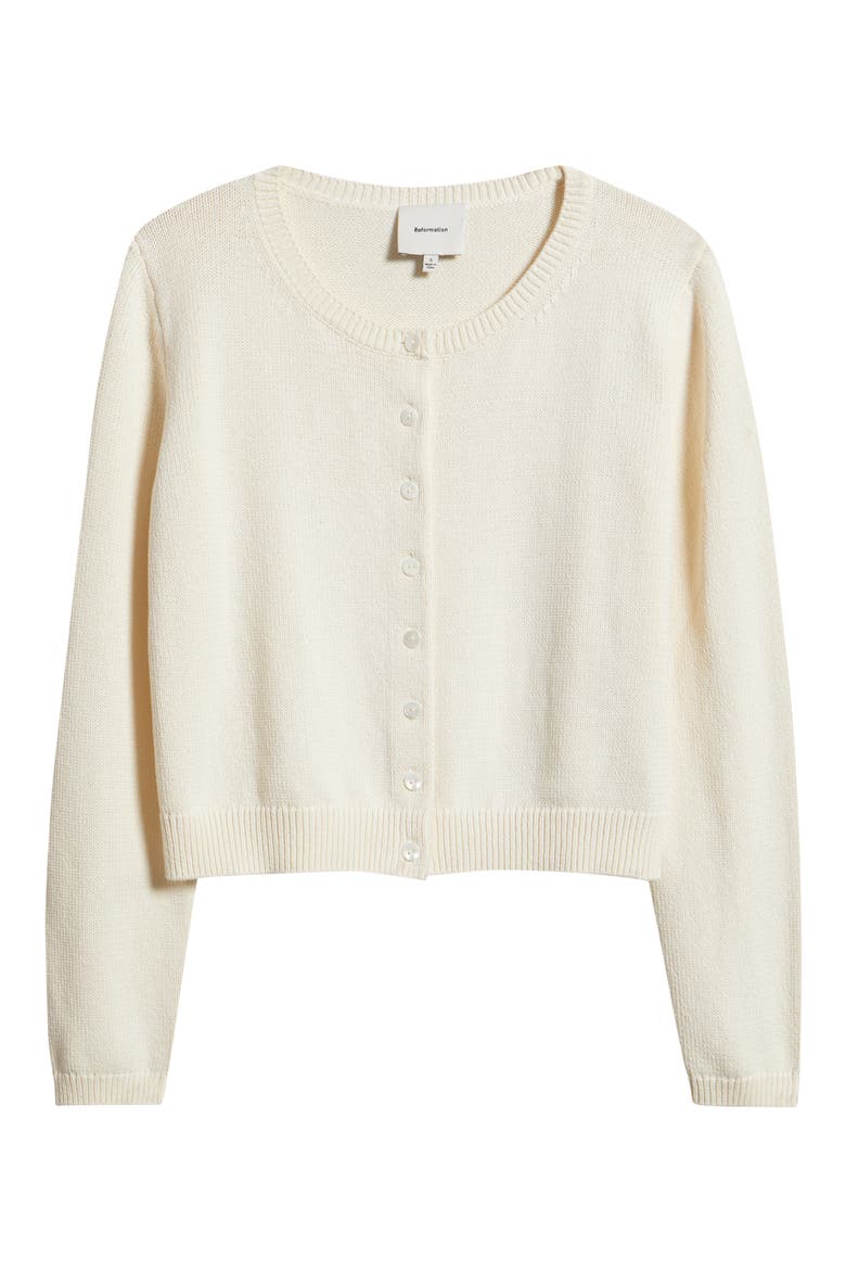 Clara Cotton Crewneck Cardigan, Alternate, color, FIOR DI LATTE