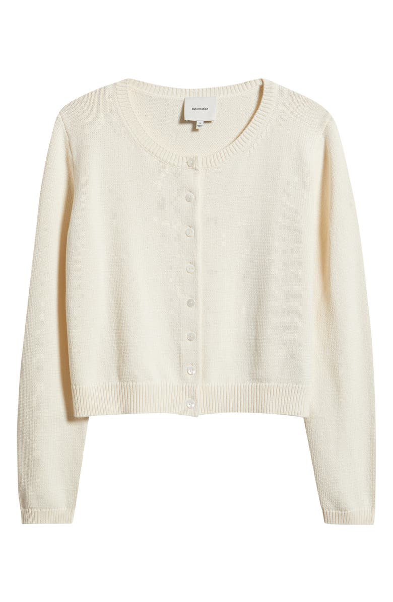 Reformation Clara Cotton Crewneck Cardigan, Main, color, Fior Di Latte