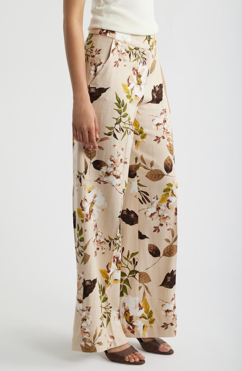 Tahari ASL Print Wide Leg Pants, Alternate, color, Sand Floral