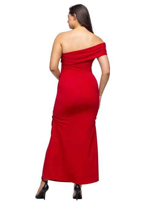 24seven Comfort Apparel Formal One Shoulder Rouched Mermaid Maxi Dress In Red