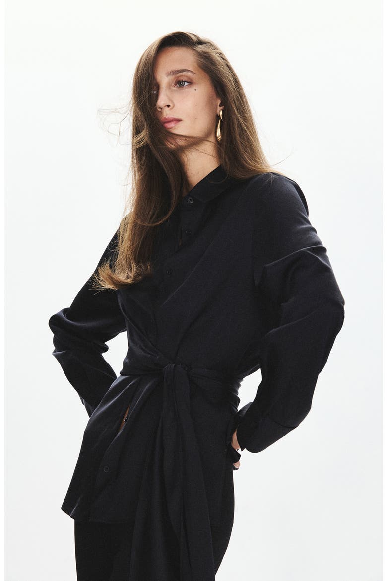 Straight Fit Tie Waist Shirt, Alternate, color, BLACK