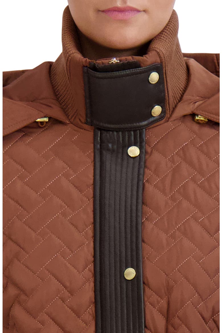 Leather Trim Hooded Quilted Coat, Alternate, color, PECAN