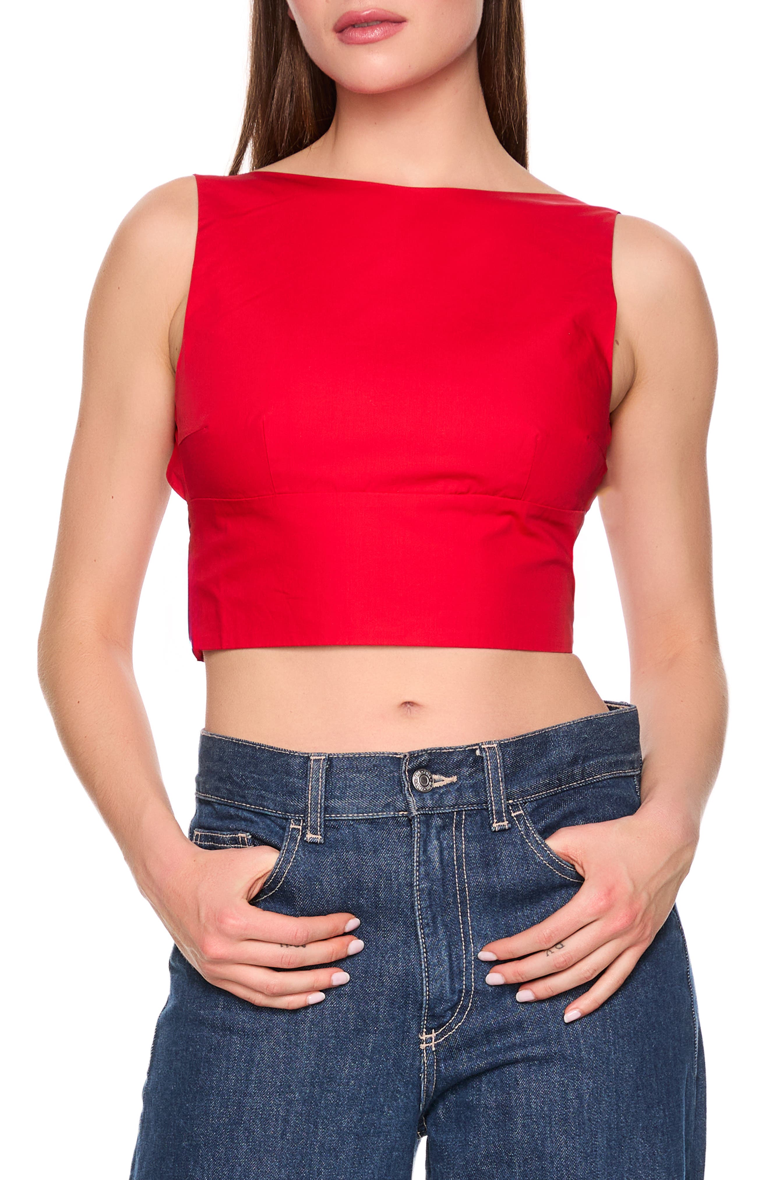Susana Monaco Open Bow Back Cotton Poplin Top