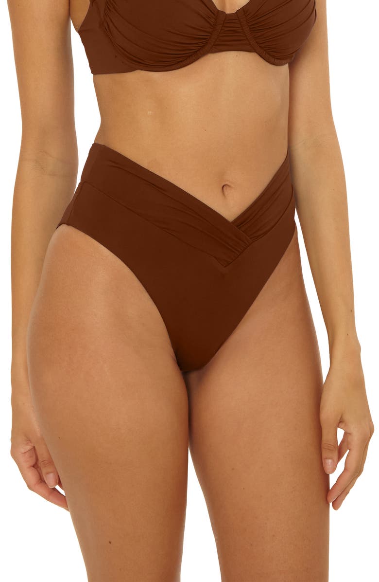 Becca Color Code High Waist Bikini Bottoms, Alternate, color, Dark Coco