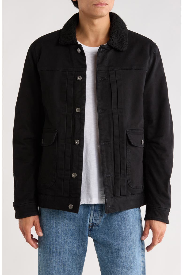 Fleece Lined Cotton Twill Ledger Jacket, Main, color, BLACK
