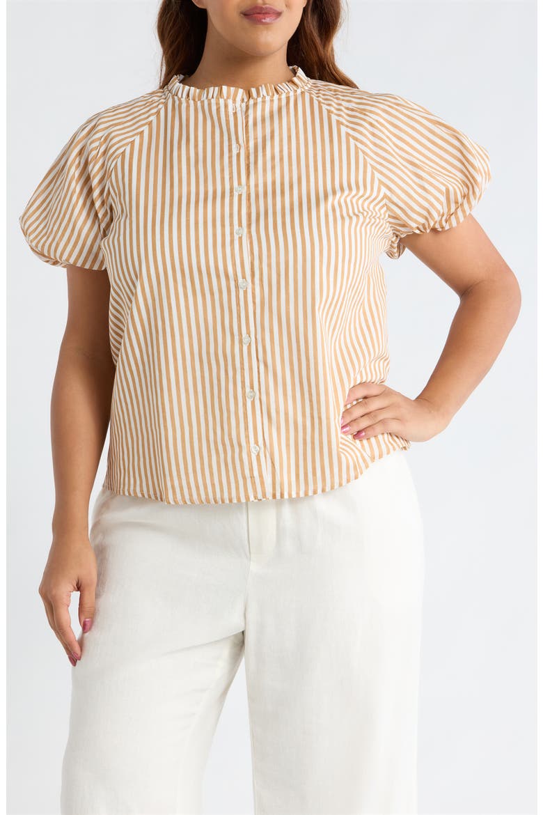 Dream State Avy Cotton Button-Up Top, Main, color, TAUPE MULTI