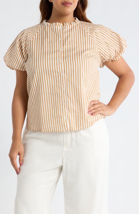 Dream State Avy Cotton Button-Up Top (Plus)