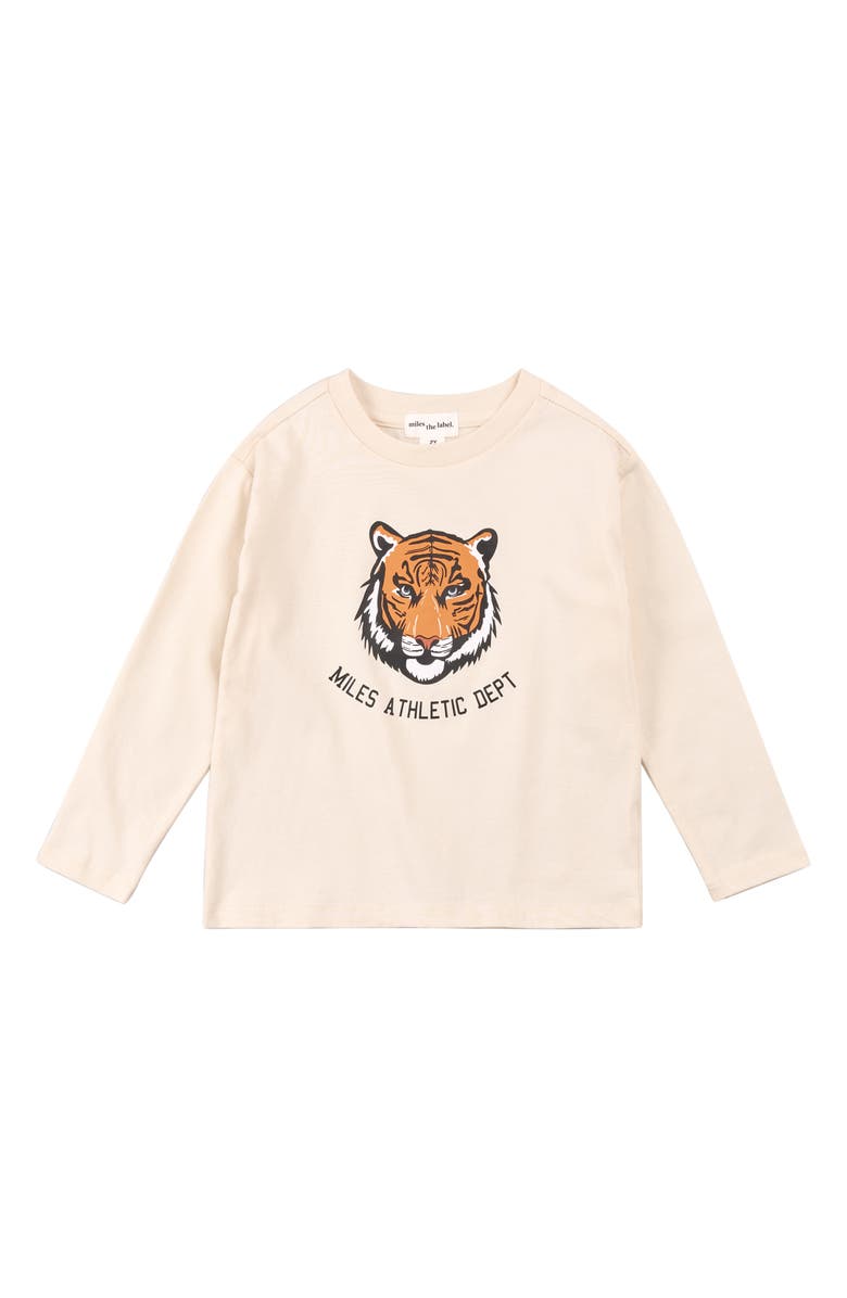 MILES THE LABEL Kids' Miles Athletic Dept. Long Sleeve Organic Cotton Graphic T-Shirt, Main, color, Beige