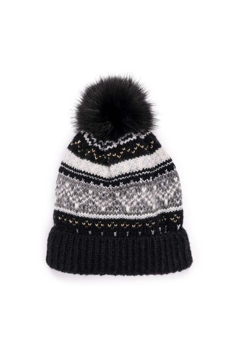 Women's Cuff Knit Beanie with Pom, Main, color, Ebony