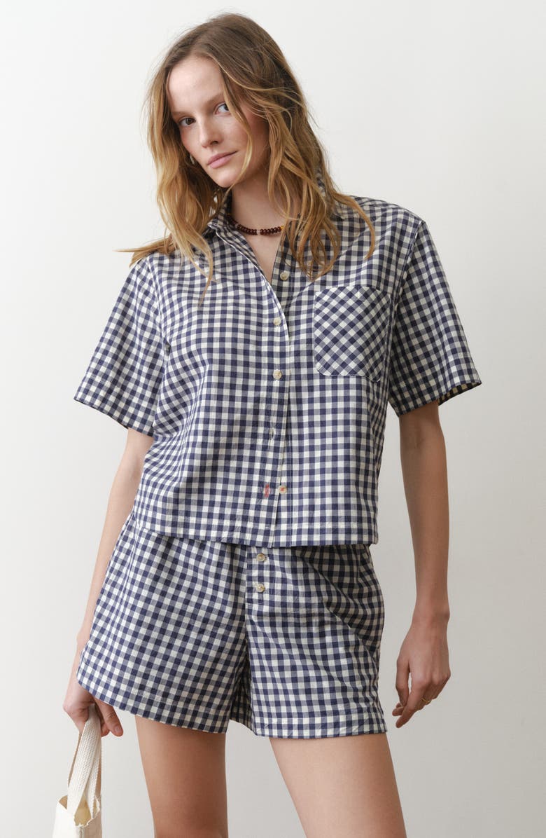 Marine Layer Bonnie Gingham Pima Cotton Poplin Button-Up Shirt, Alternate, color, Navy/ White Gingham