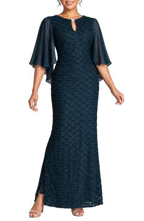 Cape Sleeve Rhinestone Gown
