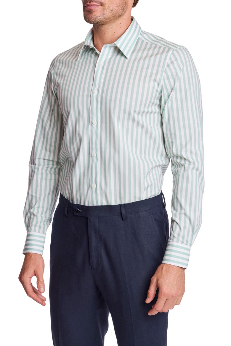 Parker Trim Fit Stretch Cotton Button-Up Shirt, Alternate, color, MINT WHITE STRIPES