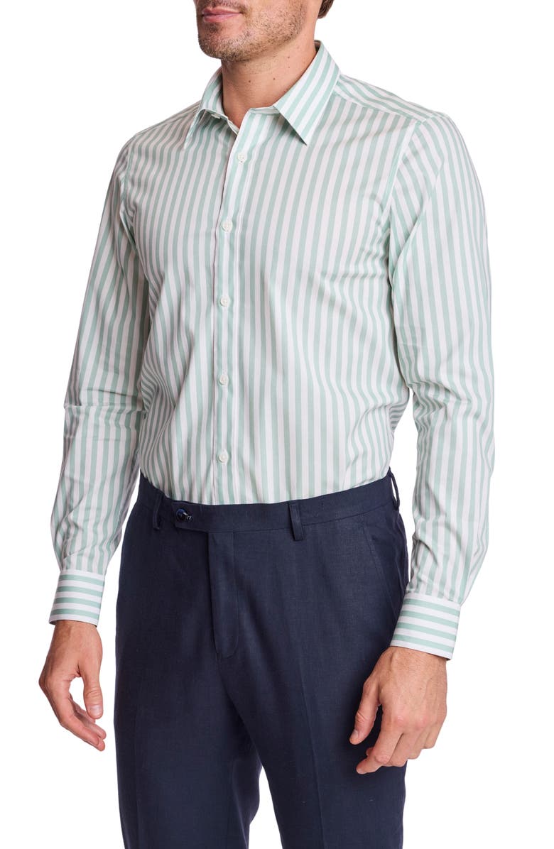 PAISLEY & GRAY Parker Trim Fit Stretch Cotton Button-Up Shirt, Alternate, color, Mint White Stripes