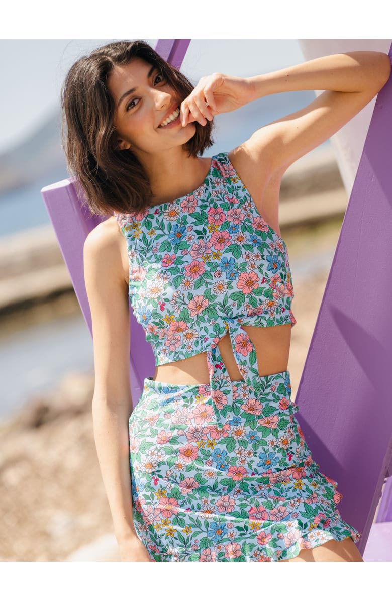 Lime Ricki Swimwear Knotted Crop Top, Main, color, Trellis Floral