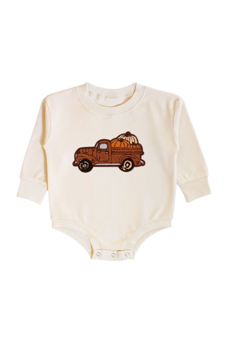Fall Truck Patch Long Sleeve Romper, Main, color, Natural