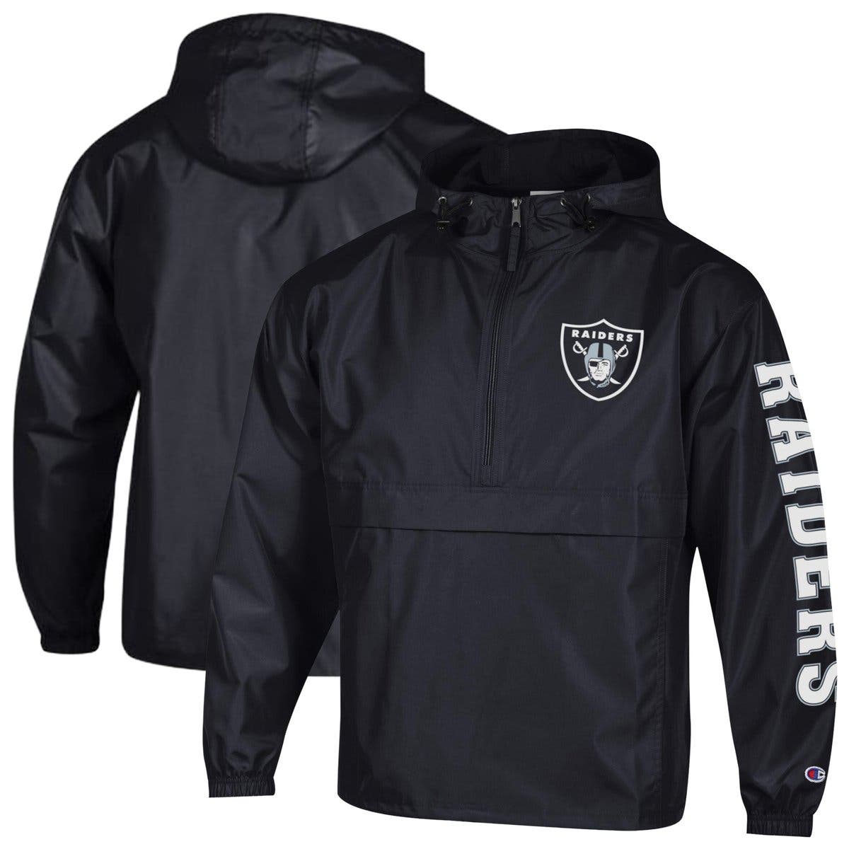 Champion Black Las Vegas Raiders Packable Hooded Windbreaker Half-zip Jacket