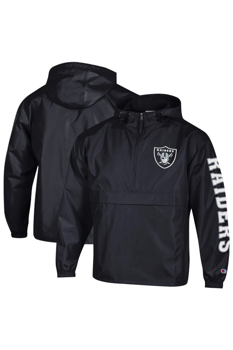 Men's Champion Black Las Vegas Raiders Packable Hooded Windbreaker Half-Zip Jacket, Main, color, Black