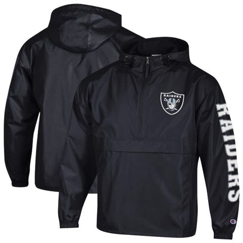 Men's Champion Black Las Vegas Raiders Packable Hooded Windbreaker Half-Zip Jacket