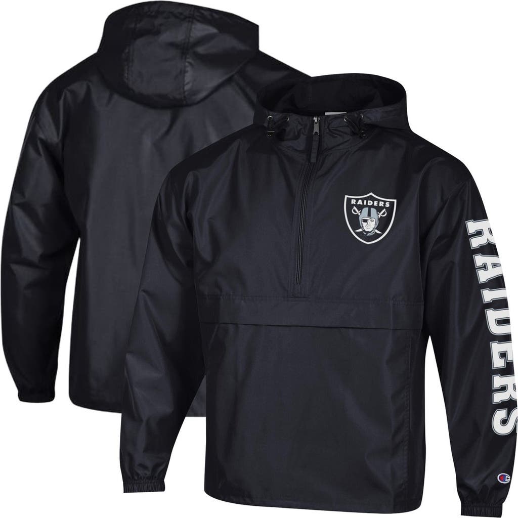 Champion Black Las Vegas Raiders Packable Hooded Windbreaker Half-zip Jacket
