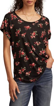 Lucky Brand Abstract Floral Short Sleeve Knit Top