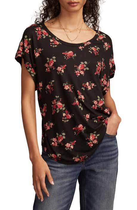 Lucky Brand Abstract Floral Short Sleeve Knit Top