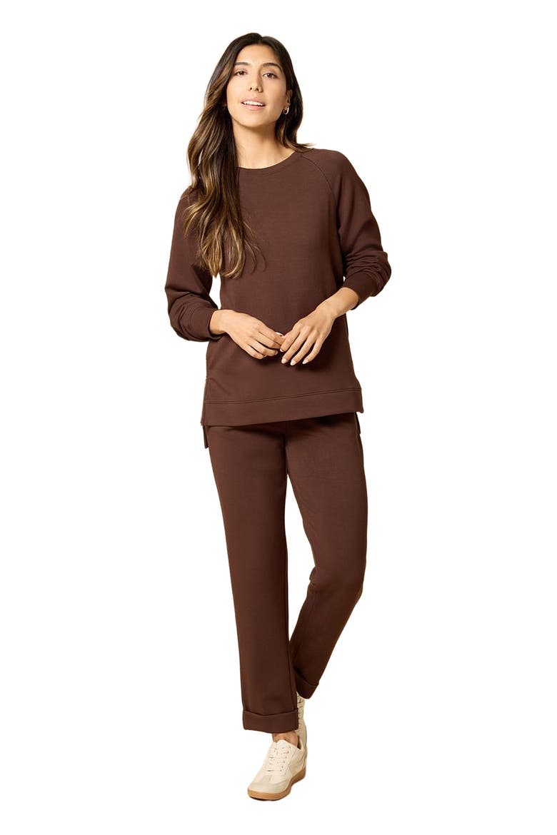 Athleisure Crewneck and Crop Pant Set, Main, color, Espresso